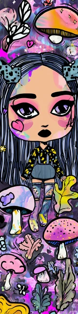 Free kawaii bookmark featuring a girl with mushrooms